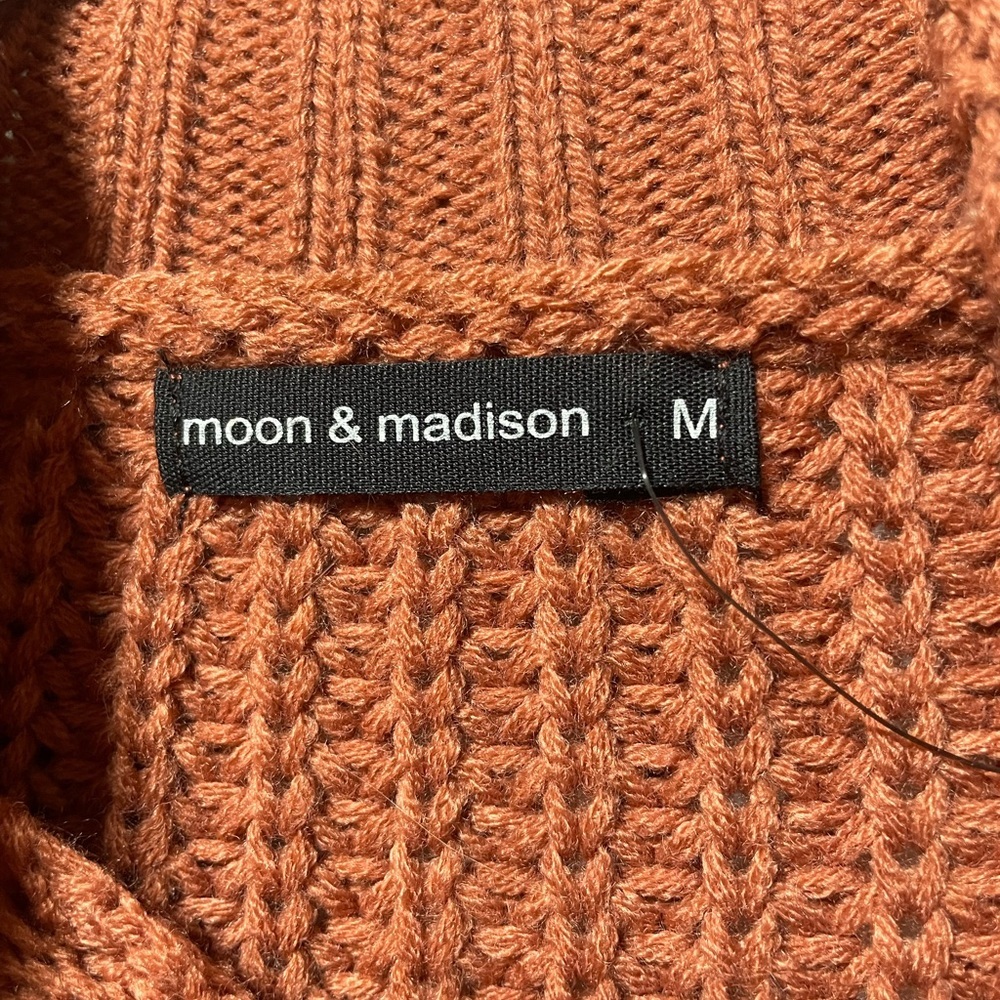 moon & madison Textured Knit Cowl Sweater in Rust - Picture 3 of 3